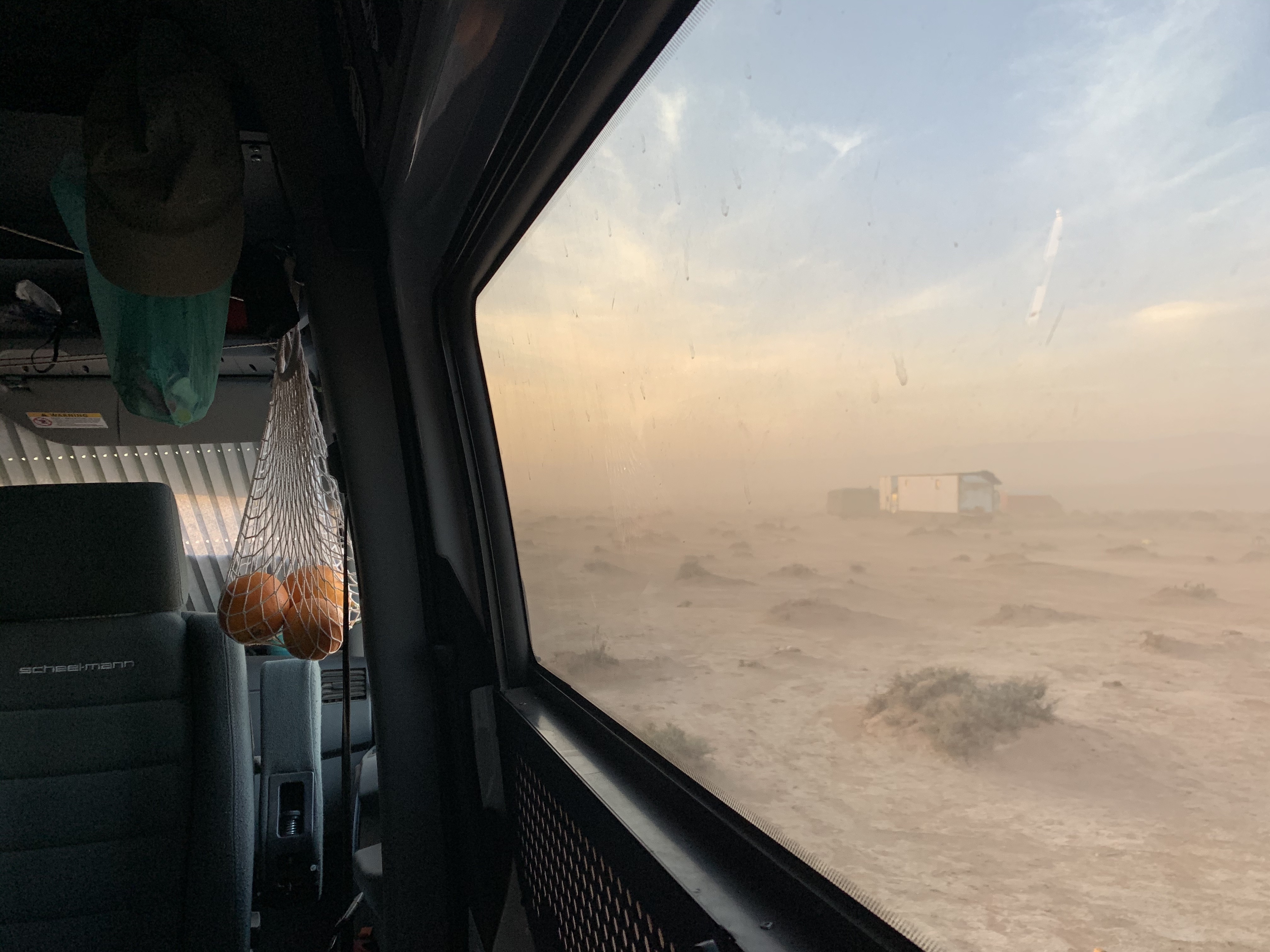 Dust storm van window